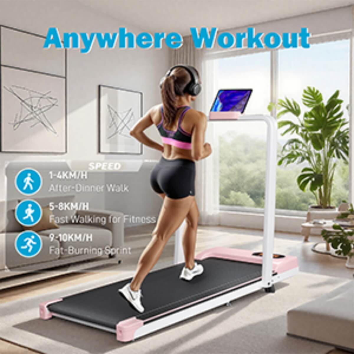 Folding Treadmill with Handrail – Adjustable Incline, 1–10 km/h Running Machine with LED Display & Phone Holder