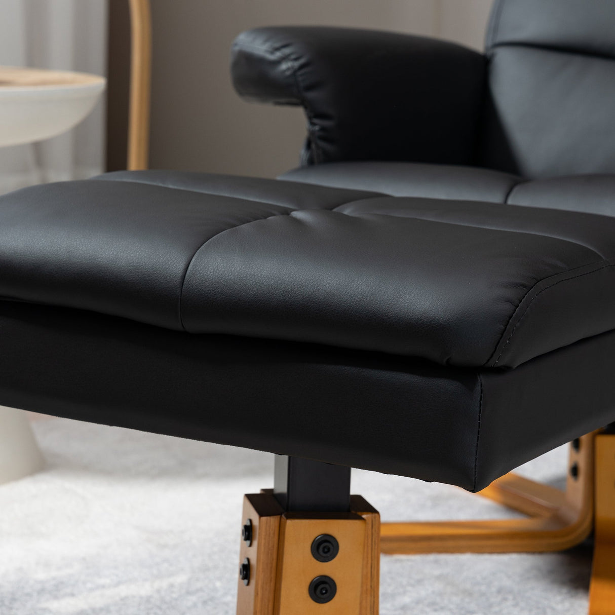 Recliner Armchair, Swivel Reclining Chair with Storage Ottoman, Black Faux Leather