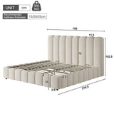 6ft Super King Upholstered Bed with Hydraulic Storage - White Bouclé Bed Frame with Padded Headboard & Slatted Base