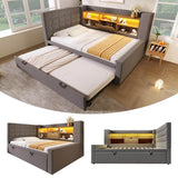 3ft Single Upholstered Sofa Bed with Storage - Linen Daybed with Pull-Out Trundle, USB and Type-C Charging Station, Grey