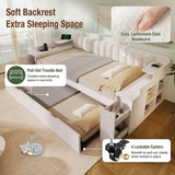 3ft Single Wooden Daybed with Pull-Out Trundle - Sofa Bed with Storage Cabinet and USB and Type-C Charging Station, White