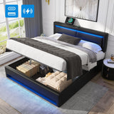 Upholstered bed 180 x 200 cm, Super King Size Bed-6ft,with USB port (supports wireless and wired charging), with LED lighting and storage space, without mattress, PU lychee pattern, black