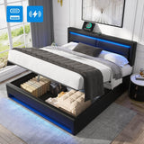 5ft King Size Upholstered LED Storage Bed - USB & Wireless Charging Bed Frame, Black