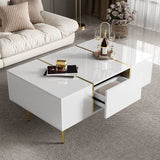 White High-Gloss Coffee Table – Modern Centre Table with 2 Drawers