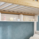 Kids Bunk Bed with Stairs - Storage Drawers, House Design, Solid Wood, White and Natural