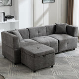 L-Shaped Corner Sofa - 80" Fabric Sectional Sofa with Removable Storage Ottoman & 2 Cushions, Grey