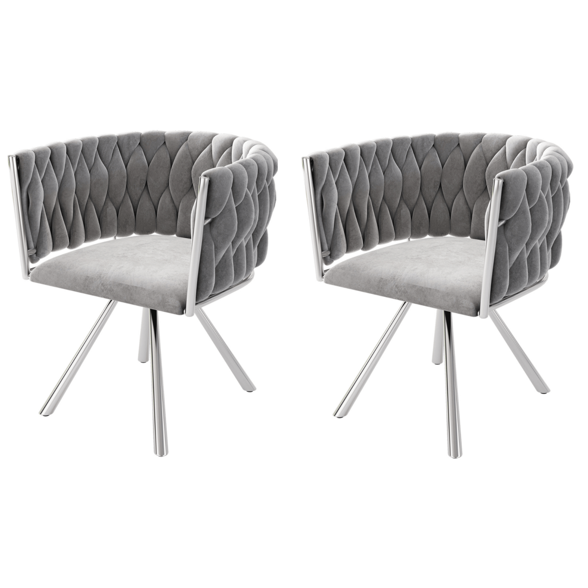 Set of 2 Velvet Swivel Dining Chairs - Upholstered Dining Chairs with 4 Metal Legs for Kitchen & Dining Room, Grey & Silver