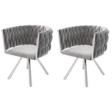 Set of 2 Velvet Swivel Dining Chairs - Upholstered Dining Chairs with 4 Metal Legs for Kitchen & Dining Room, Grey & Silver