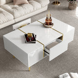 White High-Gloss Coffee Table – Modern Centre Table with 2 Drawers