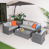 6 Seater Outdoor Garden Lounge Set - Rattan Sofa with Coffee Table and Side Table Featuring Built-In Storage, Cushions Included
