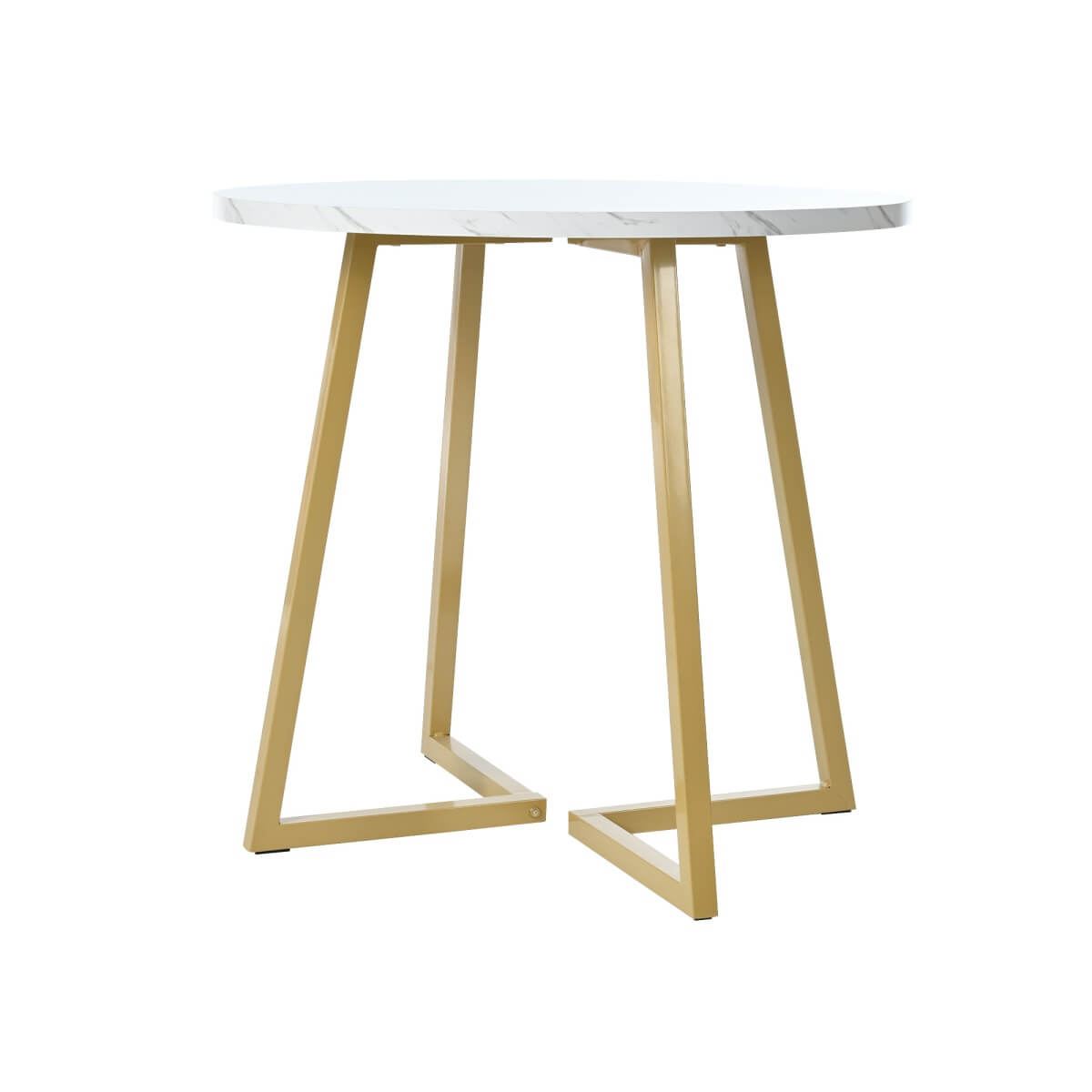 Round Dining Table - Marble Effect Top, Metal Frame, Gold Base, 80x80x75cm