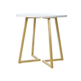 Round Dining Table - Marble Effect Top, Metal Frame, Gold Base, 80x80x75cm