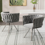 Set of 2 Velvet Swivel Dining Chairs - Upholstered Dining Chairs with 4 Metal Legs for Kitchen & Dining Room, Grey & Silver