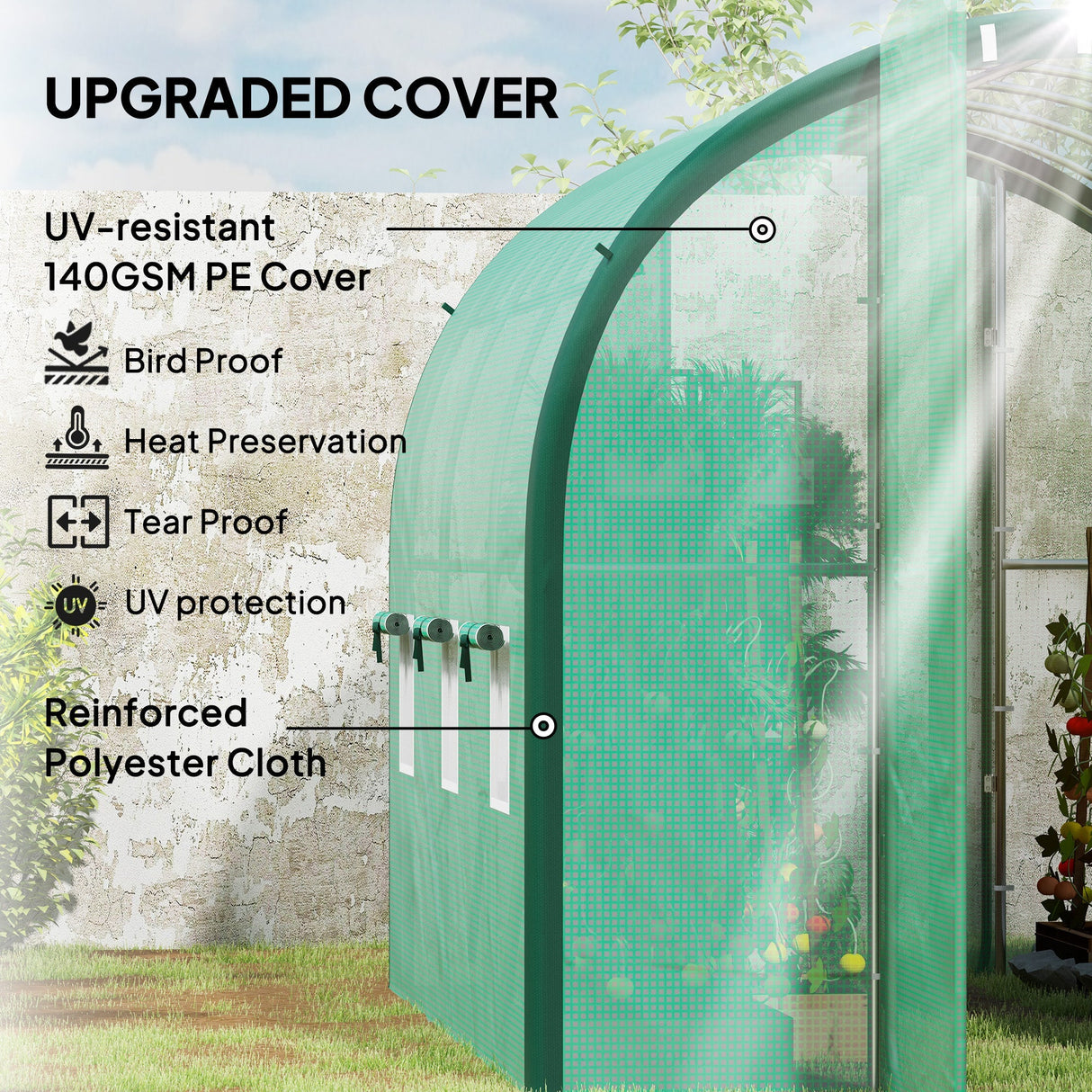 Polytunnel Greenhouse, 3 x 2(m) with Windows and Doors - Green