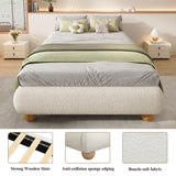 3ft Single Upholstered Bed Frame – Beige Boucle Bed with Sturdy Slats, 90×190cm