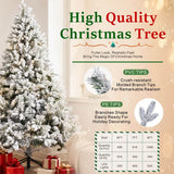 Realistic Snow-Flocked Green Artificial Christmas Tree - Full PVC & PE Mixed-Foliage Xmas Tree with Pre-Lit Warm White LED Lights & Faux Snow Effect, 6ft/7ft/8ft