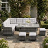 9-Seater Outdoor Corner Sofa Set - Garden Rattan Corner Sofa with Rectangular Lift-Top Table & Footstools