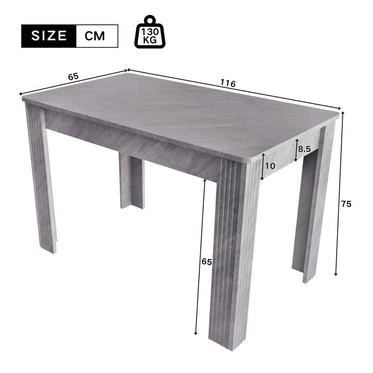 4-Seater Dining Table – Grey MDF Wood Rectangular Table for Kitchen, Dining Room or Café