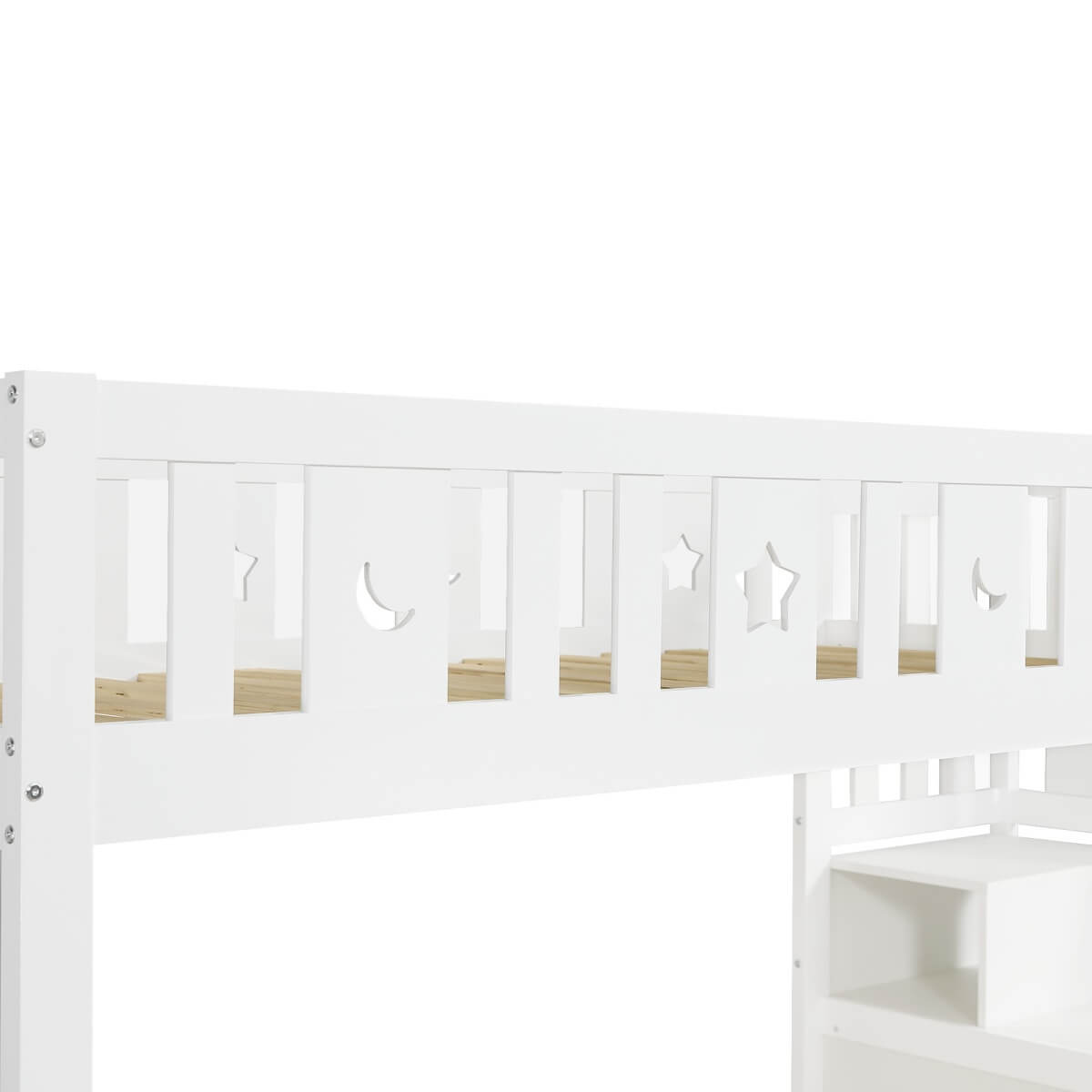 Wooden Bunk Bed with Storage Drawers and Stairs - Kids Loft Bed Frame with Guardrails, White