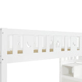 Wooden Bunk Bed with Storage Drawers and Stairs - Kids Loft Bed Frame with Guardrails, White