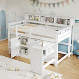 3ft Single Wooden Storage Bed - Space Saving Bed Frame with Pull-Out Desk, Drawers & Headboard Shelves, White