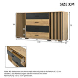 Fluted Sideboard with 4 Drawers and 2 Doors - Oak and Black Storage Cabinet