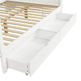 Wooden Bunk Bed with Storage Drawers and Stairs - Kids Loft Bed Frame with Guardrails, White