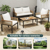 4 Seater Rattan Garden Furniture Set - Outdoor Sofa Set with Cushions, Table and Chairs, Beige