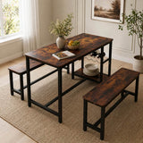3 Piece Dining Table and Bench Set - Space Saving Kitchen Table Set, Brown