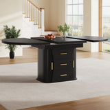 Extendable Round Dining Table 118–158cm - Kitchen Table Converts to Oval, Seats 6, 3-Tier Storage, Black