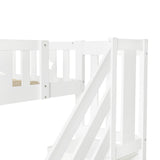 Wooden Bunk Bed with Storage Drawers and Stairs - Kids Loft Bed Frame with Guardrails, White