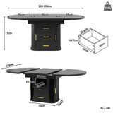 Extendable Round Dining Table 118–158cm - Kitchen Table Converts to Oval, Seats 6, 3-Tier Storage, Black