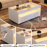 High Gloss LED Coffee Table - Centre Table with Open Storage & Drawers