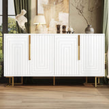 White Sideboard with Geometric Design - Modern Storage Cabinet with Gold Handles and Gold Legs
