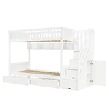 3ft Single Loft Bed with Storage - Solid Wood Cabin Bed with Stairs, Drawers & Shelves, White