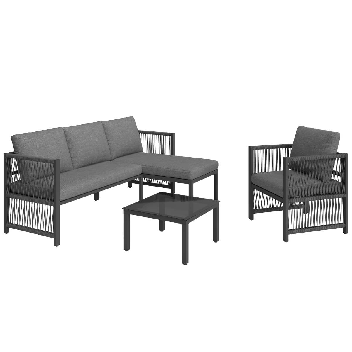 4-5 Seater Garden Sofa Set - Outdoor Patio Corner Furniture with Tempered Glass Coffee Table