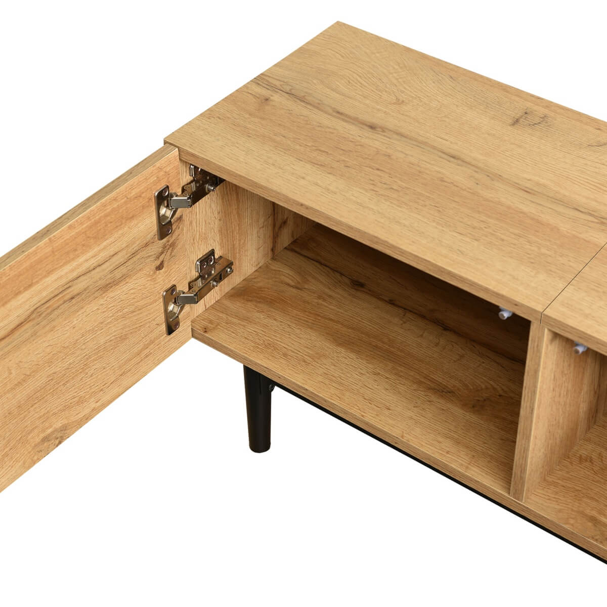 Modern TV Cabinet with LED Lights - Large Storage Media Console, Wood Grain Finish