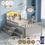 3ft Single Wooden Storage Bed with LED Headboard, Drawers & USB Charging, Grey