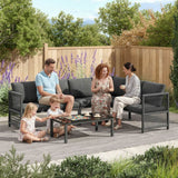 5-6 Seater Garden Corner Sofa Set - Outdoor Patio Furniture with Tempered Glass Coffee Table