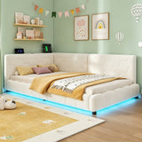 3ft Single Boucle Bed Frame - Reversible Design with RGB LED Lights, USB and Type-C Charging, Beige
