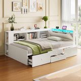3ft Single Tatami Wooden Bed Frame - Reversible Design with Underbed Storage, LED Linen Headboard and Charging Station, White