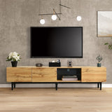 Modern TV Cabinet with LED Lights - Large Storage Media Console, Wood Grain Finish