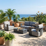VAREL 4-Piece Sofa Set with ZENITH Fire Pit Table (2 Armchairs + 2-Seater)