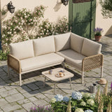 4 Seater Garden Sofa Set - Outdoor Patio Furniture with Wood Effect Glass Table