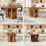 Extendable Round Dining Table 118–158cm - Kitchen Table Converts to Oval, Seats 6, Glass Door Storage, Walnut