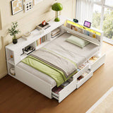 3ft Single Tatami Wooden Bed Frame - Reversible Design with Underbed Storage, LED Linen Headboard and Charging Station, White
