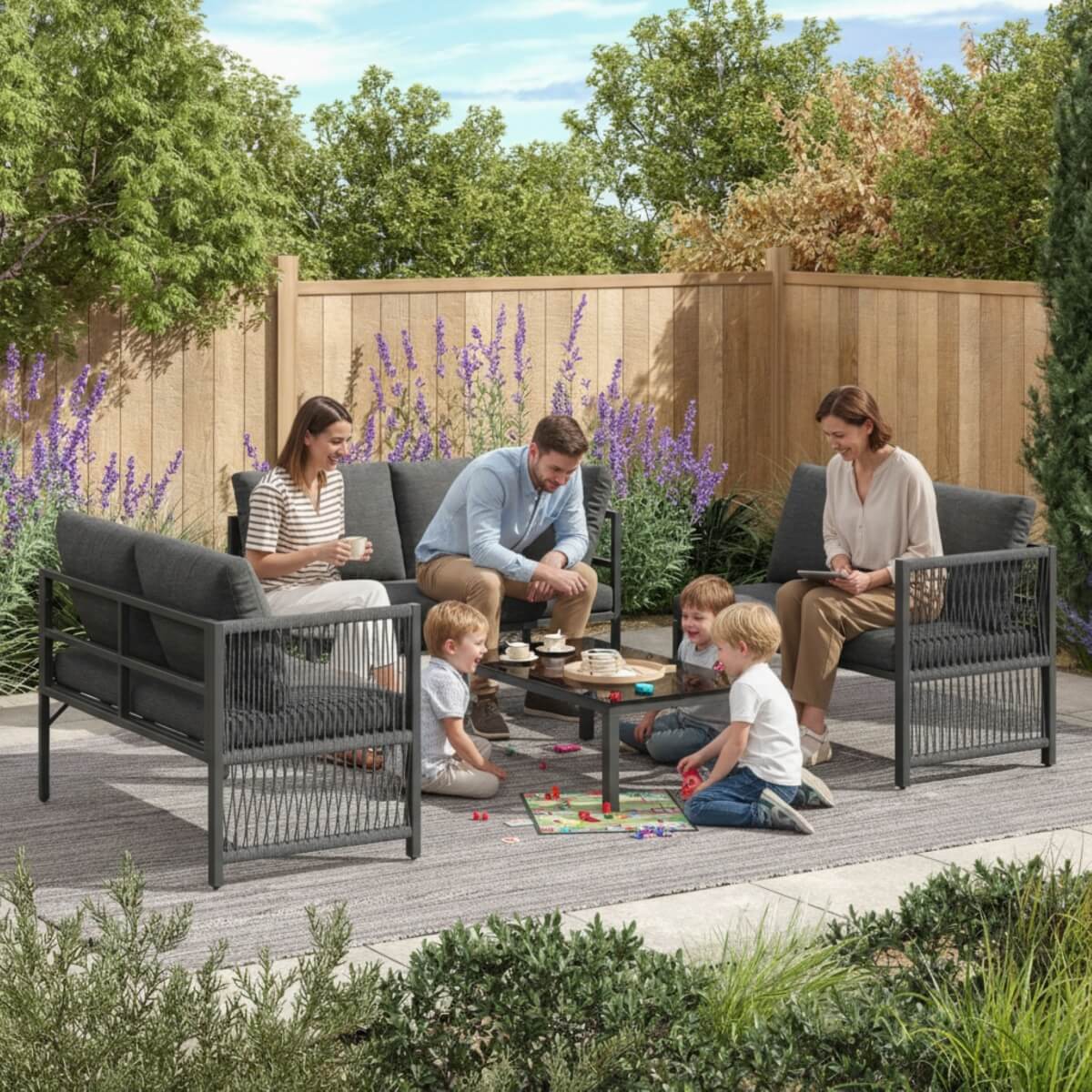 5-6 Seater Garden Corner Sofa Set - Outdoor Patio Furniture with Tempered Glass Coffee Table