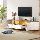LED TV Stand for TVs up to 65" - Modern TV Unit with Drawers, Storage Cabinets & Cable Management, White & Oak