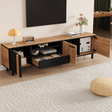 180cm Modern TV Stand for Up to 75 Inch TVs - Oak & Black Media Console with Drawers & Cabinets, Industrial TV Unit