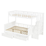 Wooden Bunk Bed with Storage Drawers and Stairs - Kids Loft Bed Frame with Guardrails, White